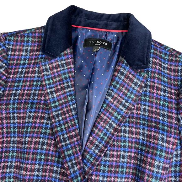 Talbots Mistletoe Plaid Shetland Wool Blend Blazer Dark Academia Size 12 Petite - Picture 8 of 16